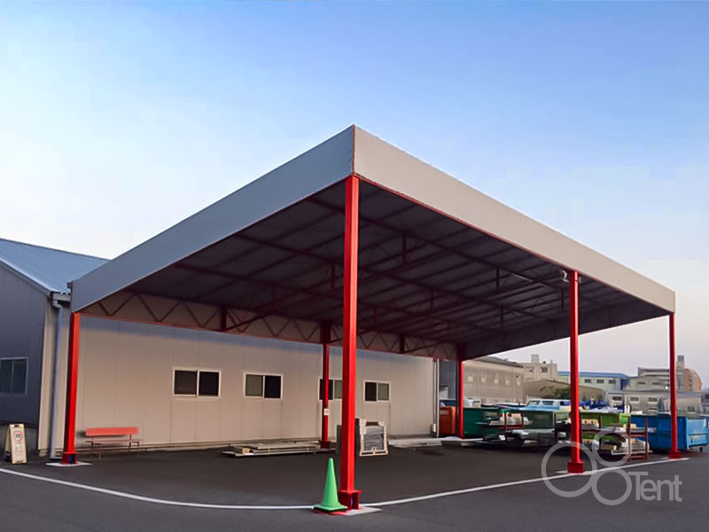 上屋テント（足元キャスター付き）を荷捌き場に施工