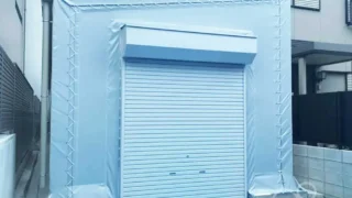 確認申請型テント倉庫（片流れ屋根・シャッター付）を食品工場に施工｜愛知県名古屋市