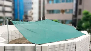 日よけタープをビル屋上に施工